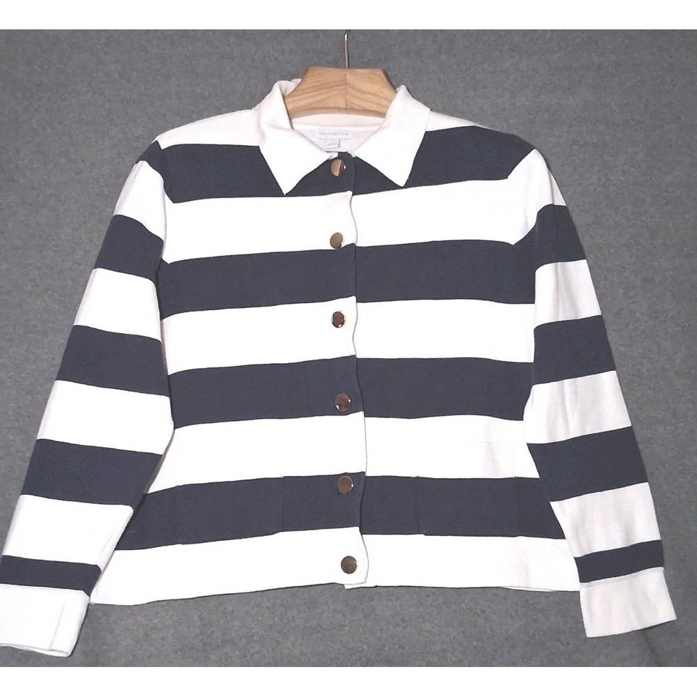 Charter Club Womens Button Front Shrunken Cardigan Bold Navy White Stripes - XL